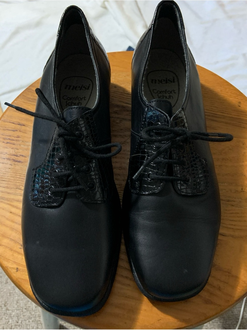 Women’s Black Lace-Up Comfort Shoes loafers size UK 7 US 9 croc grain GERMANY